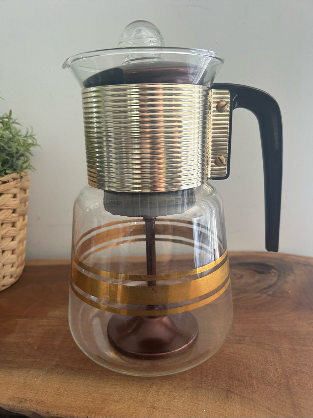 Vintage CORY DGPL-3 Glass with gold trim black handle Coffee Brewer Maker MCM